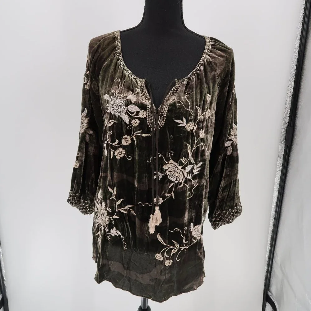 JOHNNY WAS Millie Velvet Peasant Blouse - Picture 3 of 10